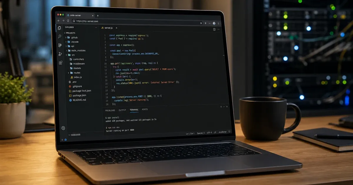 code-server на VPS: VS Code в браузере для удалённой разработки code-server на VPS: VS Code в браузере для удалённой разработки — обложка, DevOps